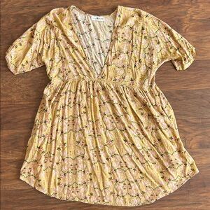 NATURAL LIFE Mustard Floral V-Neck Dress